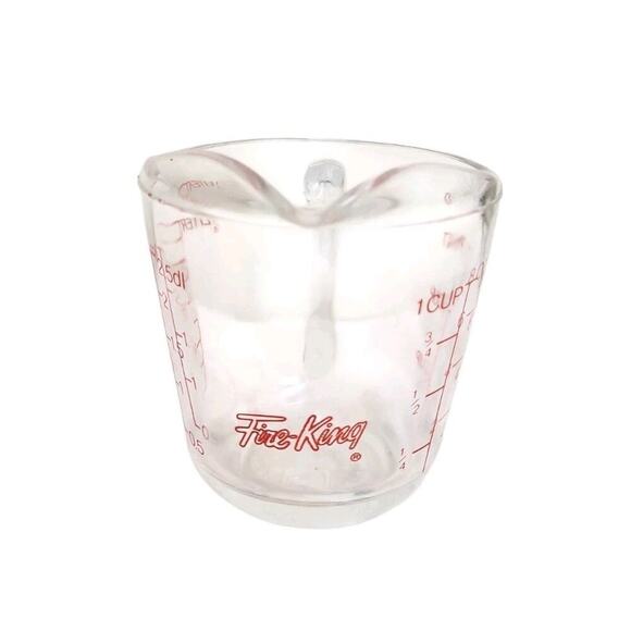 VTG Fire King 1 Cup 1/4 Liter Clear Glass Measuring Cup Red Graphics 496 Metric - Picture 1 of 6